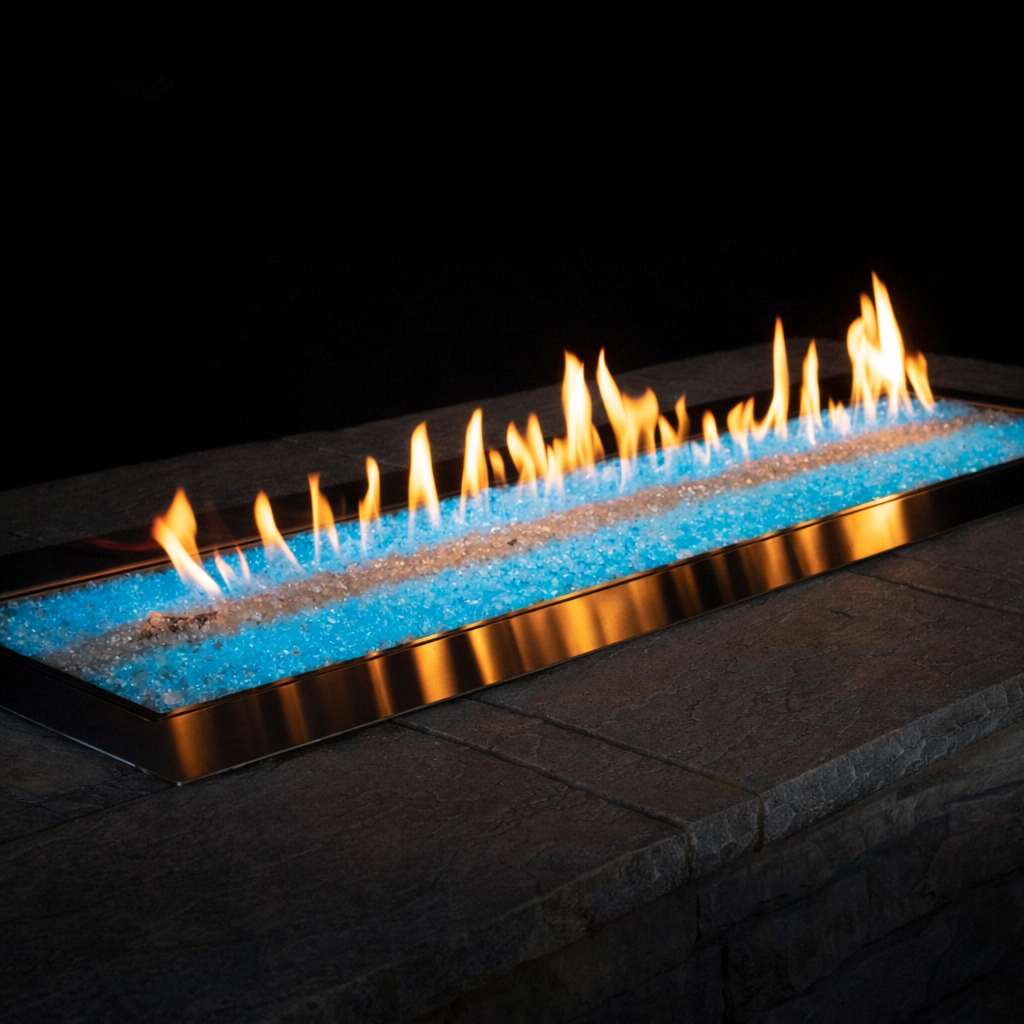48-Inch Stainless Steel Outdoor Linear Fire Pit with Multicolor LED Lighting