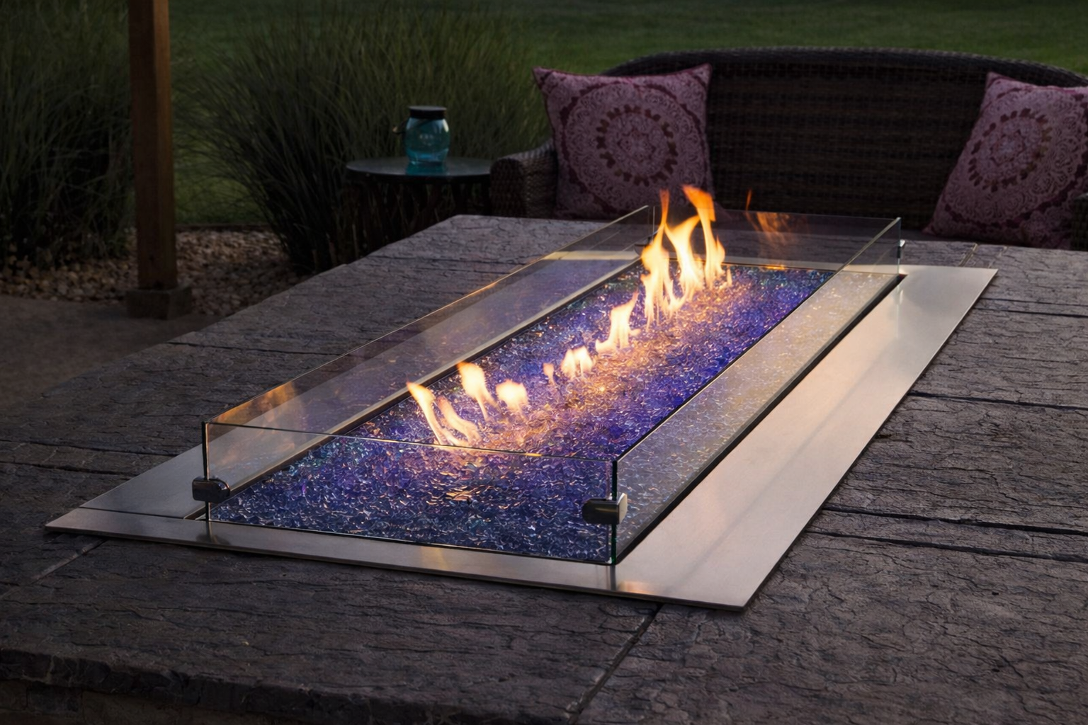 48-Inch Stainless Steel Outdoor Linear Fire Pit with Multicolor LED Lighting