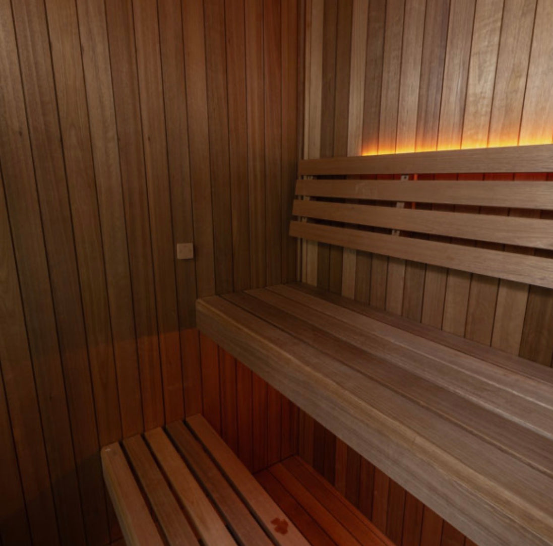 LeisureCraft CT Element Loft Indoor Sauna with wooden interior and glass door for relaxing home spa experience