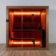 LeisureCraft CT Element Studio Indoor Sauna with wooden interior and glass door, designed for home relaxation and wellness.