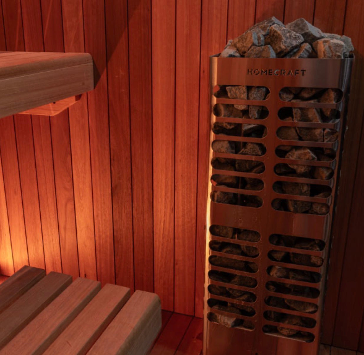 LeisureCraft CT Element Studio Indoor Sauna with glass door and wooden interior for home relaxation and wellness.