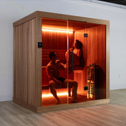 LeisureCraft CT Element Studio Indoor Sauna with wooden interior and glass door for relaxing home spa sessions.