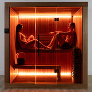LeisureCraft CT Element Studio Indoor Sauna with glass door and wooden interior for home wellness and relaxation.