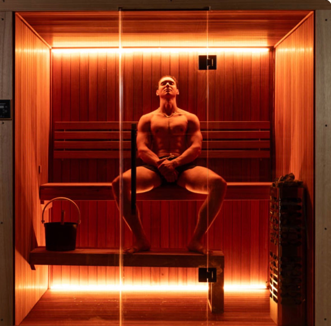 LeisureCraft CT Element Studio Indoor Sauna with wooden interior and glass door, designed for home relaxation and wellness.