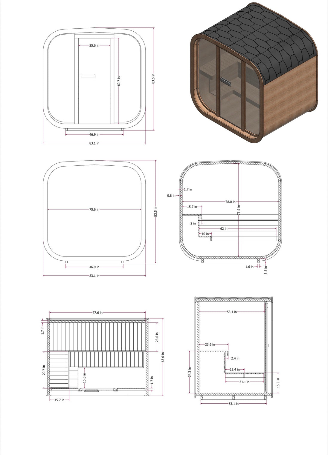 MW16 4-Person Outdoor Sauna | Scandinavian Thermowood | Mande Spa USA