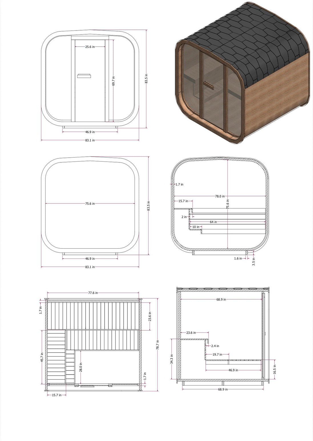 MW20 5–6 Person Outdoor Sauna | Thermowood | Mande Spa USA