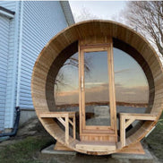 Tranquility MP Panoramic Barrel Sauna – Glass Front | Canadian Timber Collection