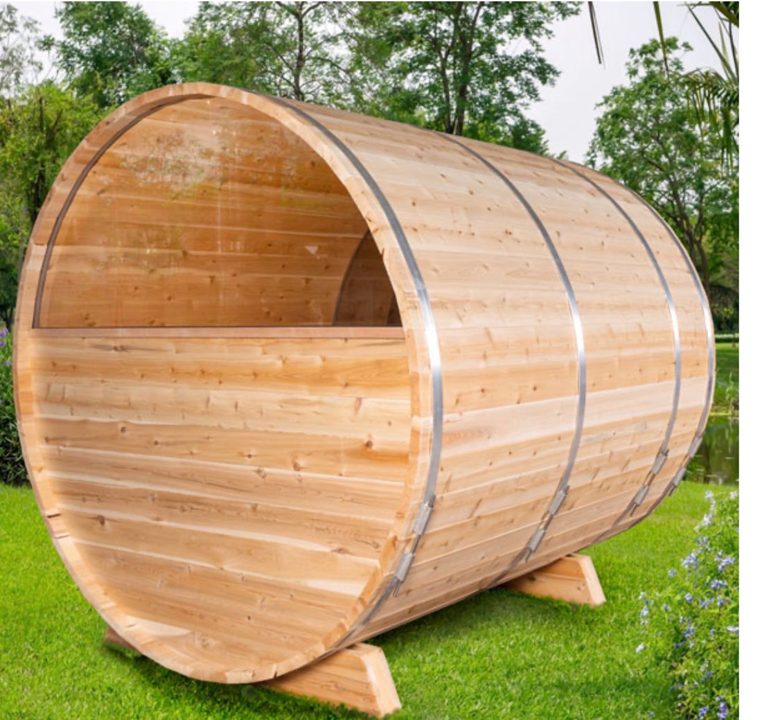 Tranquility MP Panoramic Barrel Sauna – Glass Front | Canadian Timber Collection